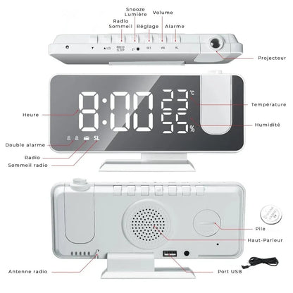 Radio réveil projecteur blanc