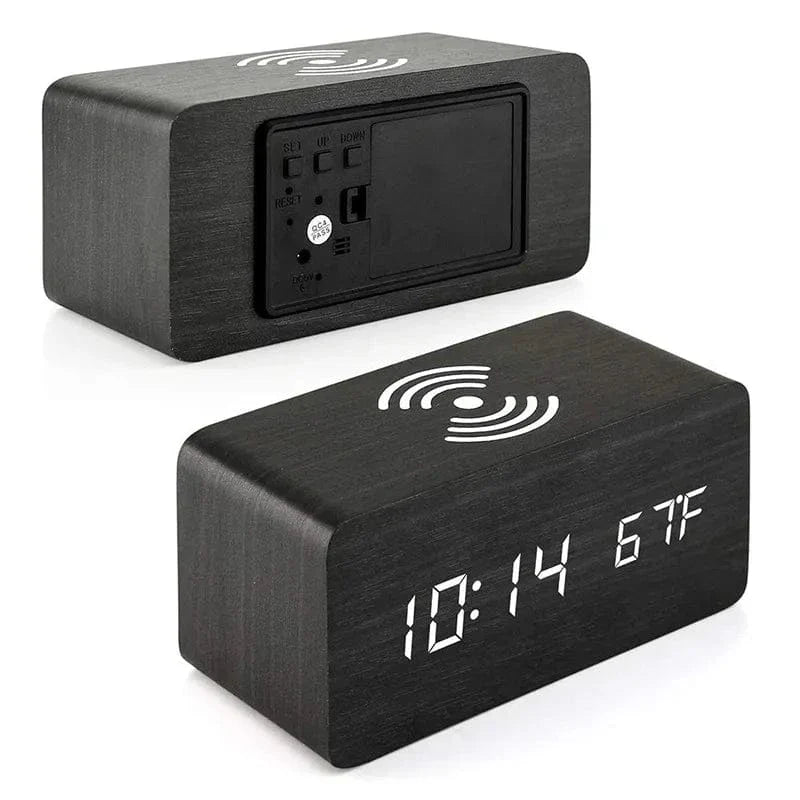 Réveil bois chargeur induction