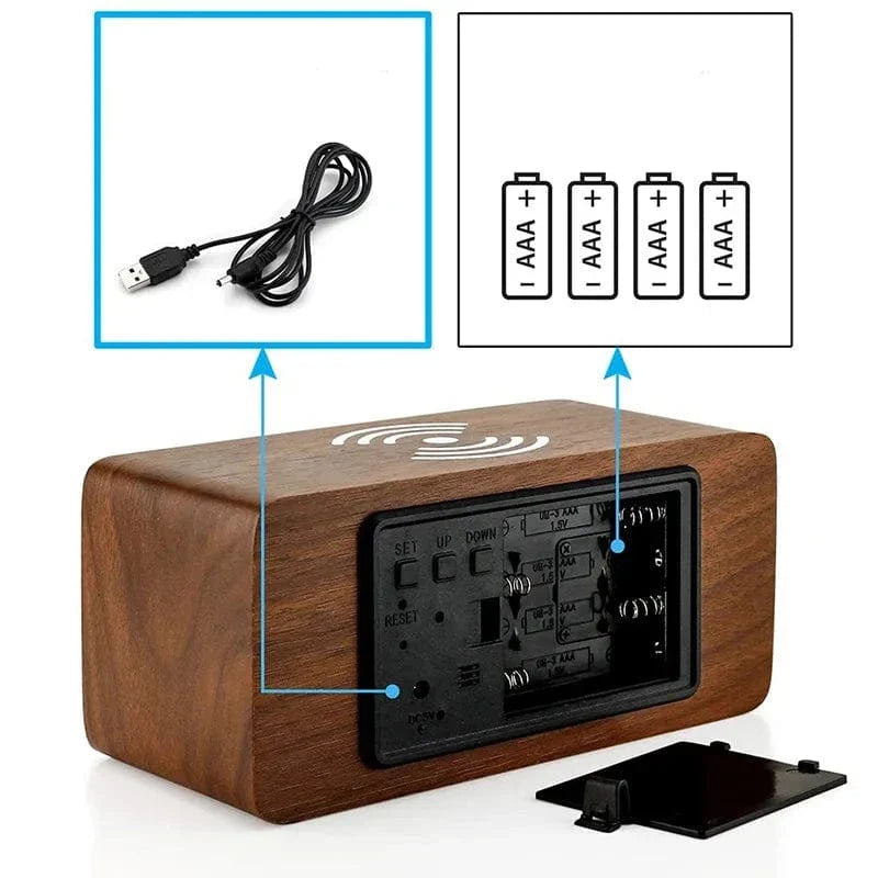 Réveil bois chargeur induction