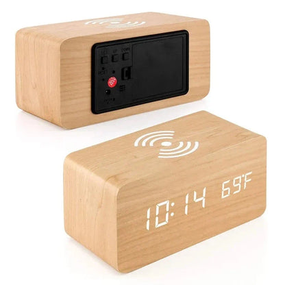 Réveil bois chargeur induction