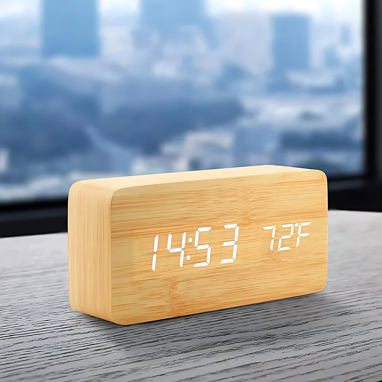 Sveglia in legno a LED naturale