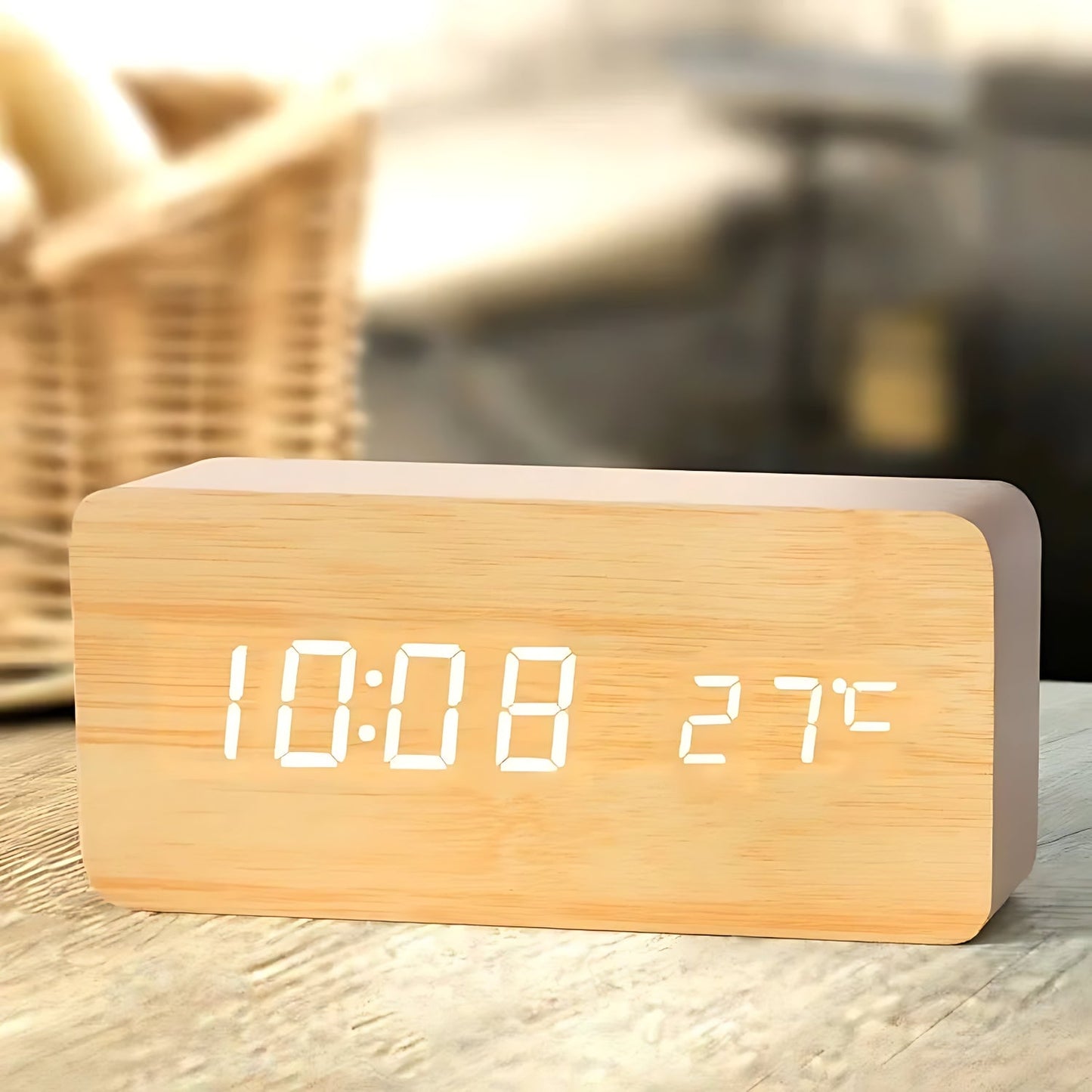 Sveglia in legno a LED naturale